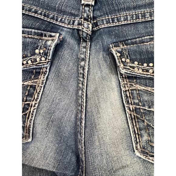 BKE Jeans Womens 31 Blue Sabrina Bootcut Denim Flap Pockets Thick Stitch Bling - Picture 6 of 16